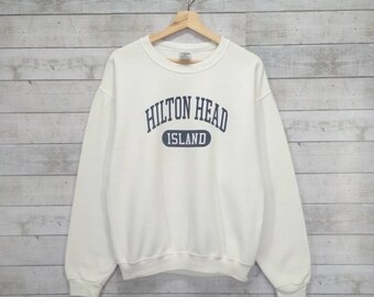 HILTON HEAD ISLAND Sweatshirt, Vintage Mid Weight Crewneck Sweater, White Jumper Size S