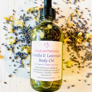 Sweet Vanilla & Lavender Body Oil Infused, Organic Vanilla Body Oil, Lavender Calm Soothing Yoni Massage Oil, Spa Relaxation