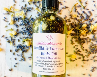 Olio corpo alla vaniglia dolce e lavanda, olio corpo alla vaniglia biologica, olio per massaggio Yoni lenitivo e calmante alla lavanda, relax in spa