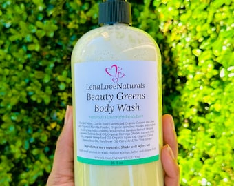 Gel de baño natural con clorella, espirulina, neem y moringa / Limpiador natural para el cuidado de la piel