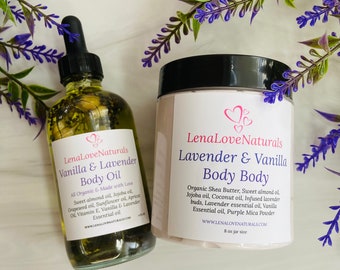 Vanilla & Lavender Body Butter and Body Oil - Bath and Body - Bundle Gift Set
