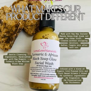 Turmeric Soap Face Wash + African Black Soap Made with Organic Turmeric, Manuka Honey Soap, Facial Cleanser, Natural Face Wash, Skin Care image 2
