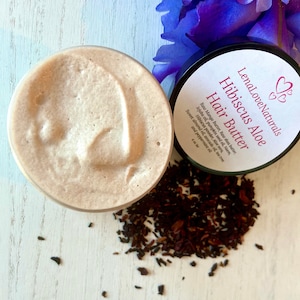 Hibiscus Aloe Vera Whipped Shea Butter Mango Butter Hair Butter, Natural Haircare, Softens Dry Hair for Moisture Retention, Hair Growth
