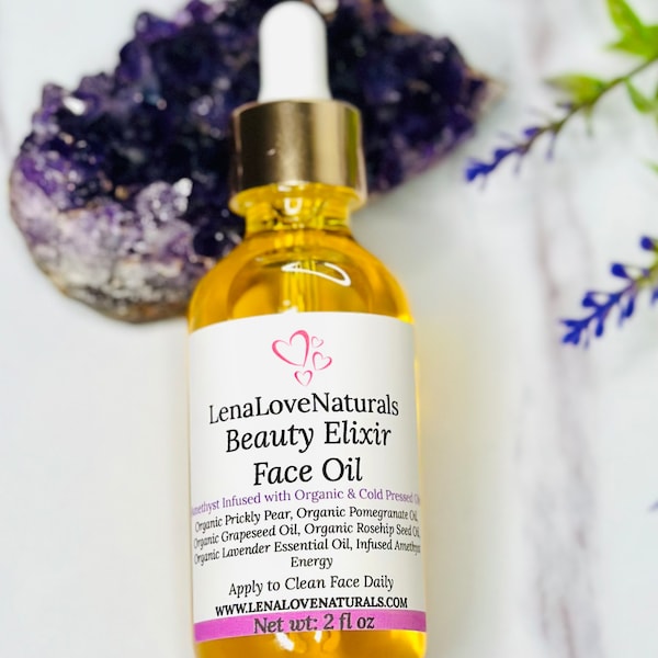 Face Oil Infused with Amethyst Crystals | Prickly Pear Oil |  Pomegranate Seed Oil | Beauty | Sensitive Skincare