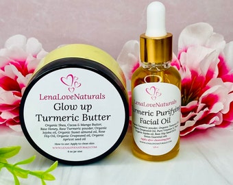 Turmeric Glow Up Set | Turmeric Oil Turmeric Cream | Face Oil | Face Butter | Bundle | Glowing Skin