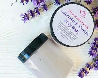 fouetté pour le corps à la lavande et à la vanille | Beurre De Karité Fouetté | Beurre corporel naturel | Soins de la peau hydratants | Beurre corporel maison