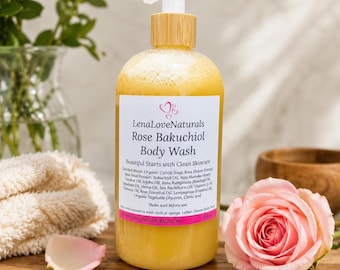 Gel de ducha de rosa y bakuchiol / Limpiador corporal de rosas / Gel de ducha de rosa mosqueta y miel de manuka con bakuchiol / Cuidado natural para el baño y el cuerpo / Cuidado de la piel artesanal