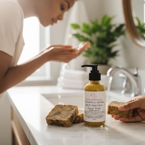 Turmeric Soap Face Wash + African Black Soap Made with Organic Turmeric, Manuka Honey Soap, Facial Cleanser, Natural Face Wash, Skin Care image 3