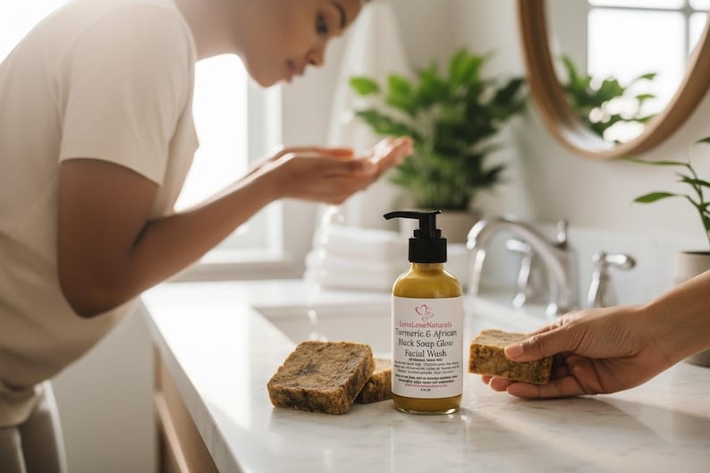 Turmeric Soap Face Wash + African Black Soap Made with Organic Turmeric, Manuka Honey Soap, Facial Cleanser, Natural Face Wash, Skin Care image 3