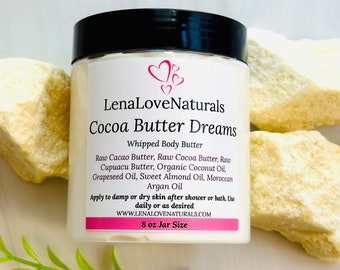 Manteca corporal batida de manteca de cacao, humectante natural para la piel.