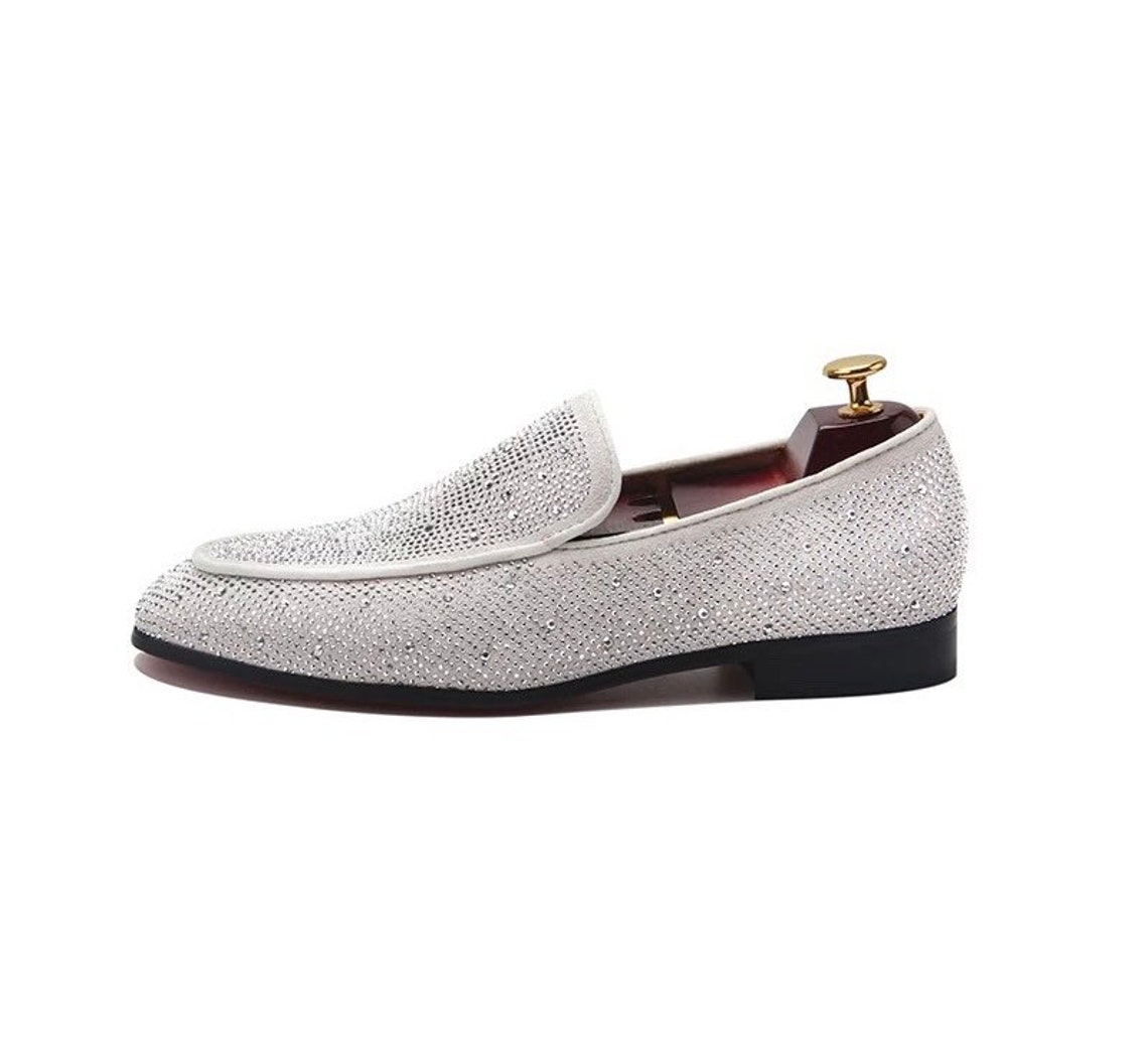 Mens White Rhinestone Loafers Etsy