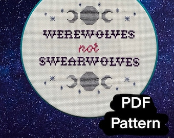 Werewolves Not Swearwolves Cross Stitch Pattern - What We Do In The Shadows, Goth Cross Stitch, Subversive Cross Stitch