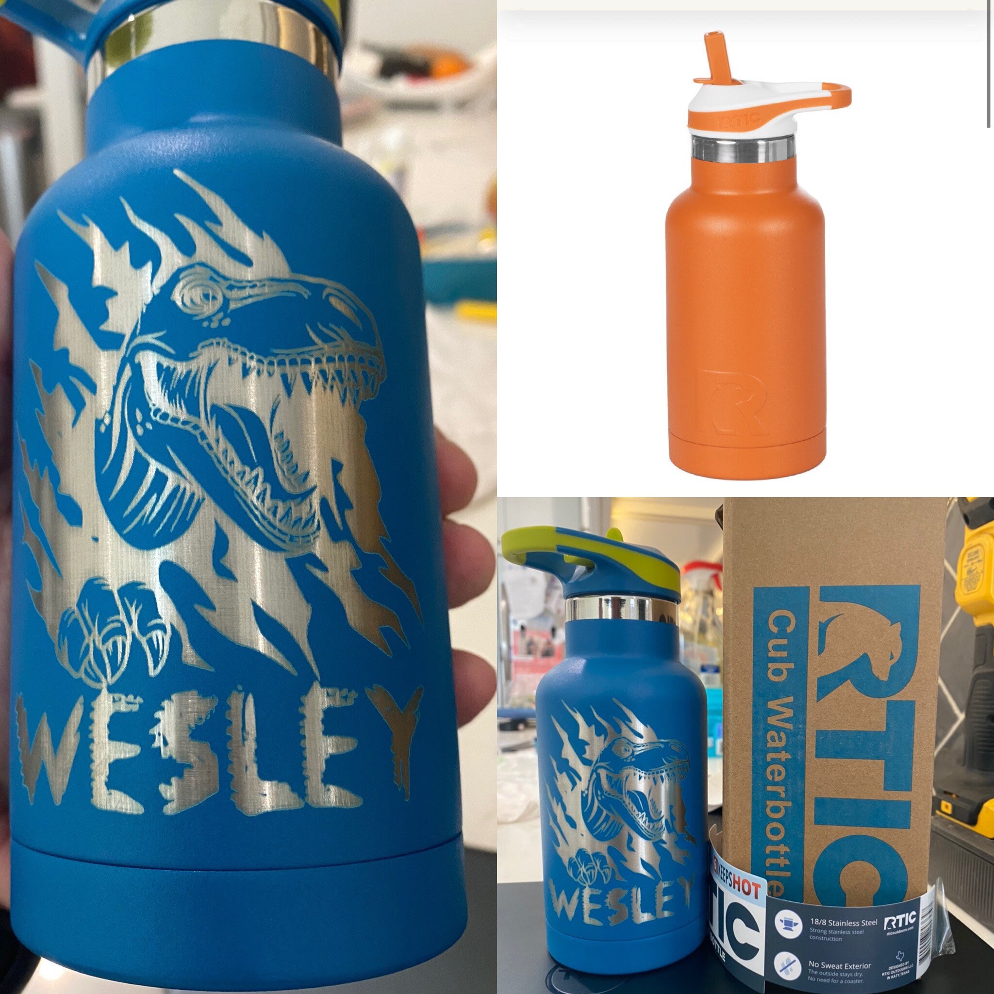 Laser Engraved Authentic Yeti 12oz Kids Bottle - T-Rex