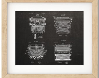 Dibujo de patente de cartel de máquina de escribir vintage 1896-1941, regalos económicos para escritores, decoración de oficina de máquina de escribir antigua