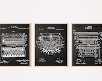 Impresión de máquina de escribir, Patente de arte de máquina de escribir 1896-1899, Conjunto de impresión de obras de arte de 3, Regalo de nuevos autores