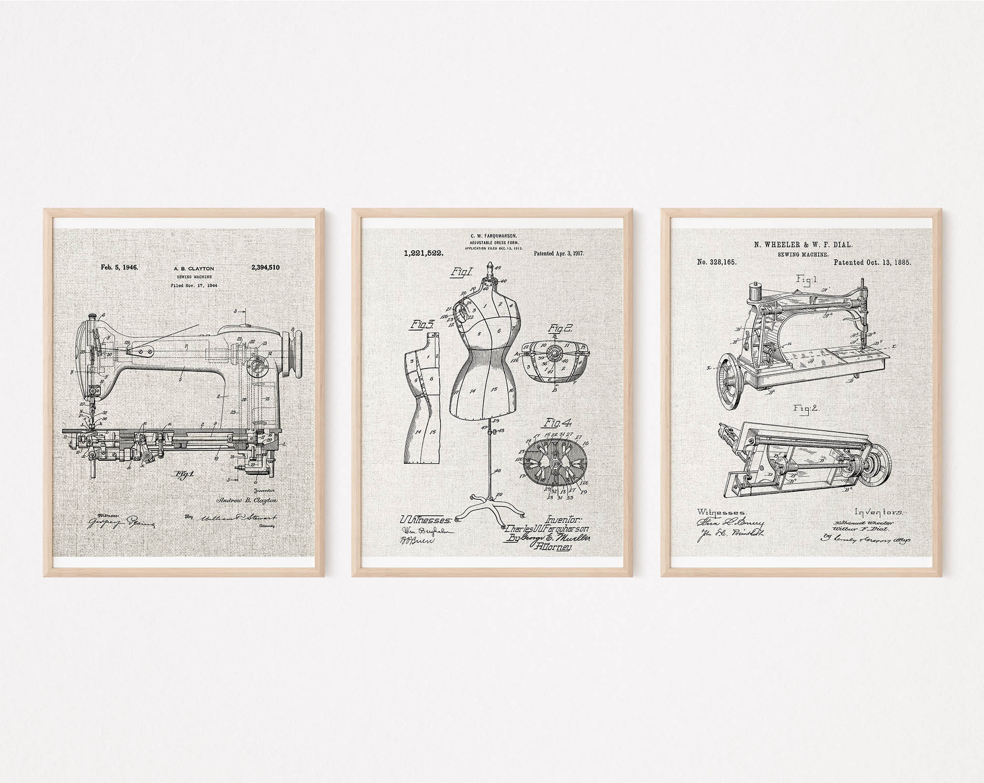 Sewing Machine Guide Poster Vintage Sewing Machine Posters, Antique Office Decor Set of 3 Prints ...