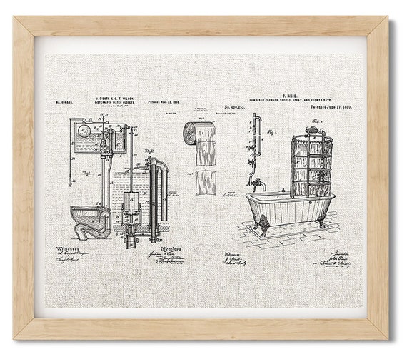 Bathroom Patent Print Set Of 4 – Vintage 8x10 Unframed Art – Restroom Decor