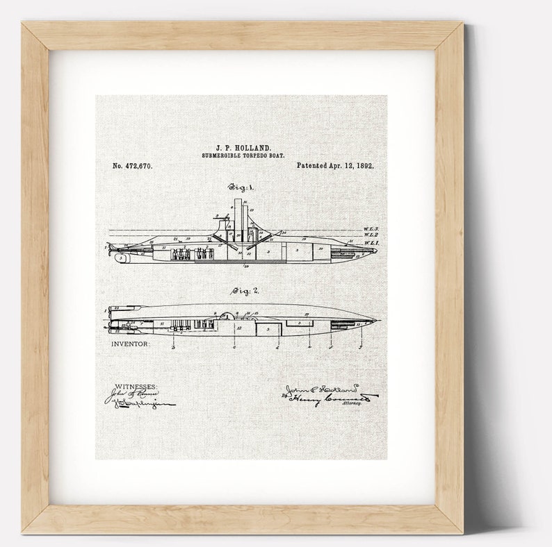 Navy Retirement Gift Idea, Submarine Vintage Patent Blueprint 1892 ...