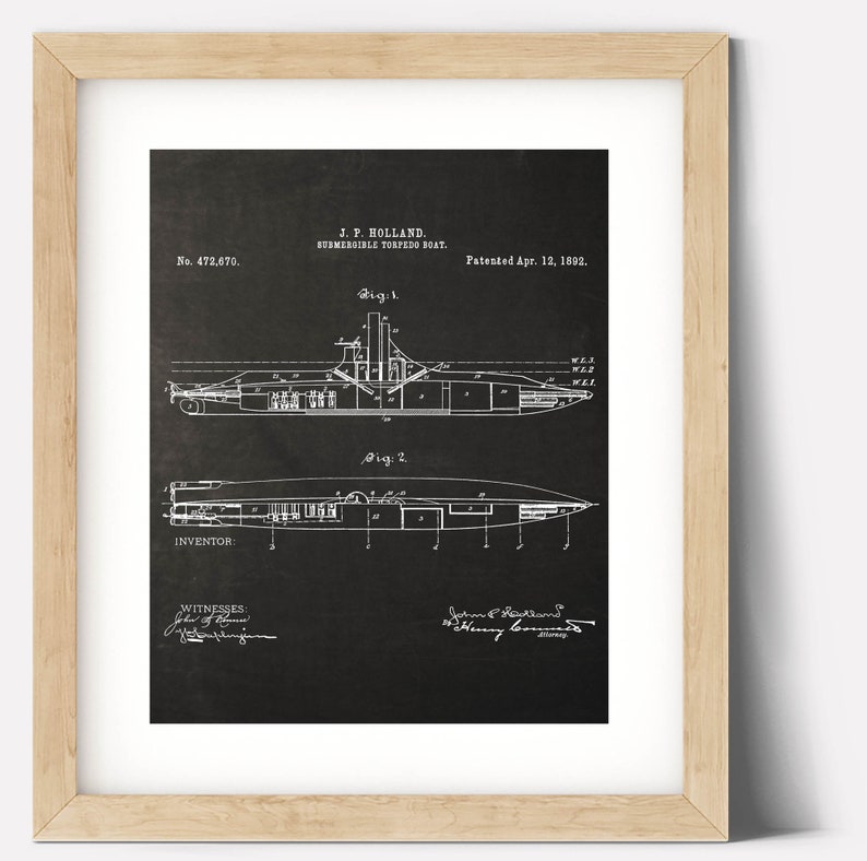 Navy Retirement Gift Idea, Submarine Vintage Patent Blueprint 1892 ...