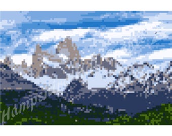 Latch Hook Rug Pattern, Jagged Mountain Landscape, Rug Making, Wall Hanging (Digital Download)