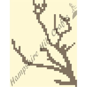 Puede incluir: Un diseño de árbol pixelado en tonos marrones sobre un fondo crema. La imagen presenta el texto "Hampshire Hill Crafts" en una fuente curva. Las ramas del árbol se extienden por la imagen, creando un patrón simple pero artístico.