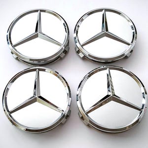 Set Of 4, 75MM Wheel Center Rim Hub caps for Mercedes-Benz Silver Blue Navy Chrome Star/ Remanufactured like new condition 2.95 inches