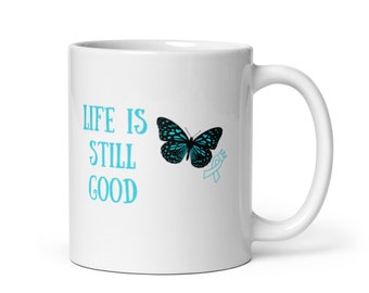 Turquoise Ribbon White glossy mug, POTS Coffee Mug, Dysautonomia Mug, Christmas Gift, Birthday Gift