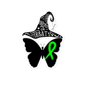Green Ribbon Halloween Butterfly Bubble-free stickers, Lyme Disease Sticker, Mitochondrial Disease