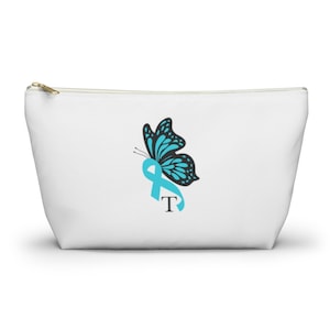 POTS Turquoise Ribbon Custom Butterfly Accessory Pouch w T-bottom| Custom POTS Bag| Dysautonomia Bag| Custom Spoonie Bag| Pots Travel
