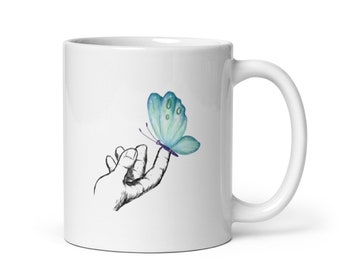 Türkis Band weiß glänzende Tasse, POTS Kaffeetasse, Dysautonomia Tasse, Weihnachtsgeschenk, Geburtstagsgeschenk