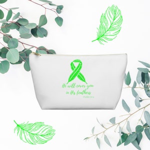 Green Ribbon He Will Cover You Accessory Pouch w T-bottom, Lyme Disease Bag, Mitochondrial Disease Bag