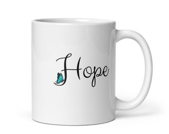 Türkis Band weiß glänzende Tasse, POTS Kaffeetasse, Dysautonomia Tasse, Weihnachtsgeschenk, Geburtstagsgeschenk