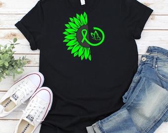 Camiseta unisex con lazo verde y girasol para concienciar sobre la enfermedad de Lyme