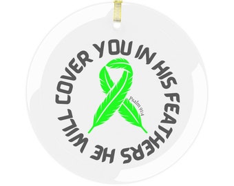 Green Ribbon Glass Ornament, Lyme disease Ornament, Mitochondrial Disease Ornament, Christmas Ornament, Christmas Gift