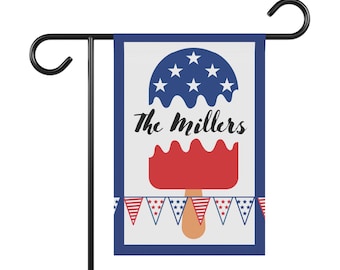 Personalized Fourth of July Garden & House Banner, Monogrammed Garden Flag, July 4th Garden Flag, Red White and Blue Garden Flag