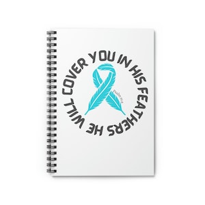 He Will Cover You Spiral Notebook: Teal Feather Design