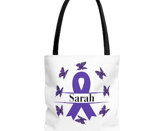 Personalized Purple Ribbon Butterfly Tote Bag: Lupus Awareness Gift