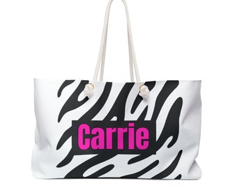 Zebra Print Weekender Bag: Personalized Travel Tote