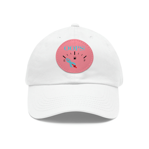 May include: White baseball cap with a pink circular patch featuring a fuel gauge design. The gauge reads "OOPS!" and has a blue ribbon and red needle. The cap is made of a soft material and has a curved brim.