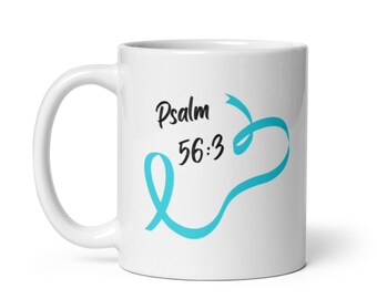 Turquoise Ribbon White glossy mug, POTS Coffee Mug, Dysautonomia Mug, Christmas Gift, Birthday Gift