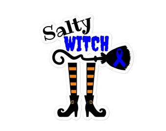 Blue Ribbon Salty Witch Halloween White Stickers, Addisons Disease Sticker, Adrenal Insufficiency, Birthday Gift, Christmas Gif