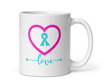 Turquoise Ribbon White glossy mug, POTS Coffee Mug, Dysautonomia Mug, Christmas Gift, Birthday Gift