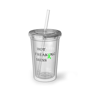 Lyme Disease Awareness Acrylic Cup: Green Ribbon, 16oz Tumbler