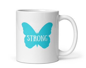 Türkis Band weiß glänzende Tasse, POTS Kaffeetasse, Dysautonomia Tasse, Weihnachtsgeschenk, Geburtstagsgeschenk