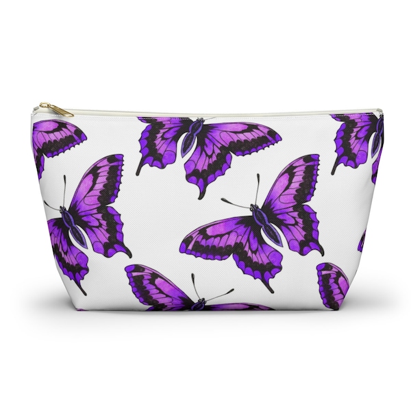 Purple Butterfly Accessory Pouch w T-bottom, Butterfly Cosmetic Bag, Christmas Gift, Birthday Gift, Butterfly Travel Bag