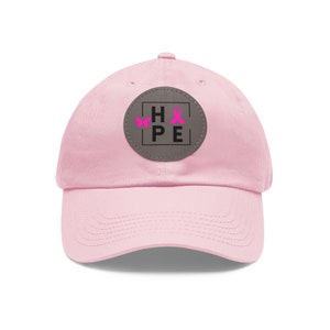Breast Cancer Dad Hat with Leather Patch (Round), Breast Cancer Baseball Hat, Breast Cancer Hope Hat, Breast Cancer Gift, Breast Cancer Hat