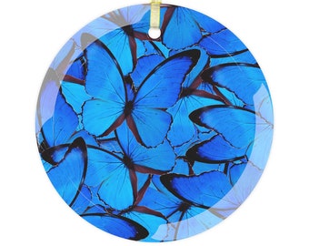 Blue Butterfly Glass Ornament, Blue Butterfly Christmas Ornament, Christmas Gift, Butterfly Ornament