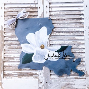 Louisiana Door Hanger | Magnolia Door Hanger | Louisiana Magnolia Door Hanger | State Flower Door Hanger | Magnolia Decor |Painted Magnolia