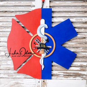 Fire EMS hybrid Door Hanger | Firefighter Paramedic Door Hanger | Firefighter EMT Decor | Thin Red Line | Thin White Line | EMT | Fire |