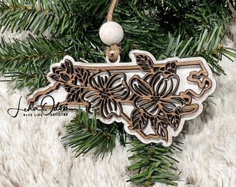 North Carolina Dogwood Ornament | State Flower Ornament | 3D Ornaments | State Ornament | Christmas Ornament | State Bag Tag | Gift Tag